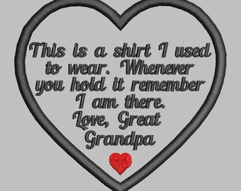 3.5" Heart Memory Patch Applique-This is a Shirt Great Grandpa-Pes Jef Sew Hus Vip Exp XXX Dst-Instant Download Instructions to Make