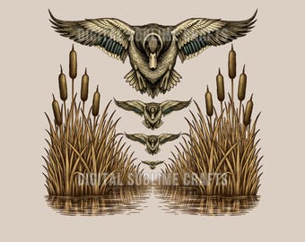 Disegno per maglietta con stampa a sublimazione PNG di "Vintage Duck Hunting Marsh" (download digitale)