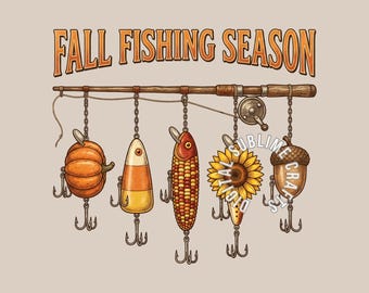 Fall Fishing Season PNG, Pumpkin Sunflower Candy Corn Fishing Lure Autumn Outdoors Sublimation T-shirt Design (Digital Download)