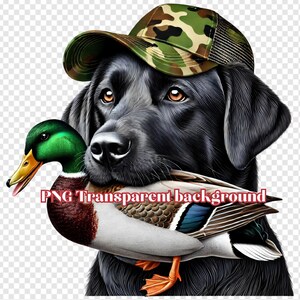 Chien de chasse avec conception de sublimation de chapeau de canard et de camouflage, chien de chasse de Labrador PNG, sublimation de chasse de canard, chasseur de canard, chien de chasse