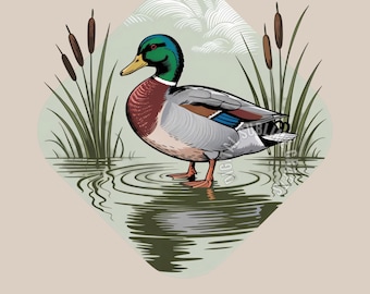 Mallard Duck Hunting PNG Illustration, Marsh Waterfowl Sublimation T-shirt design (Digital Download)