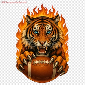 Futebol Tigre Feroz Sublimação PNG - Gráfico de Esportes Flamejantes para Impressão DTG - Download Digital