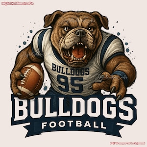 Aggressive Bulldogs Football Mascot Sublimation PNG, Fierce Dog Sports T-Shirt Design, Grunge Football Team Clipart, Bulldogs Football png