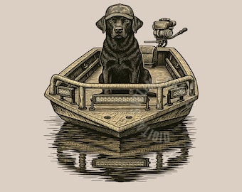 Black lab hunting PNG: Labrador in Duck Boat Sublimation T-shirt design (Digital Download)