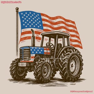 Diseño de sublimación de tractor con bandera estadounidense para granja del 4 de julio, granja con bandera estadounidense, país del 4 de julio png, Día de los Caídos y de la Independencia png
