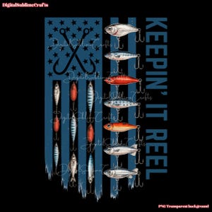 Fishing Lures American Flag PNG: Patriotic DTG Sublimation Design (Digital Download)