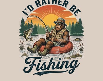 Bigfoot Fishing PNG Sasquatch Bass Fishing, Vintage Retro Sunset Sublimation T-shirt Design (Digital Download)