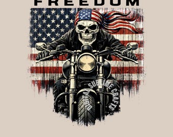 Freedom Biker Skull American Flag PNG Sublimation T-shirt design (Digital Download)