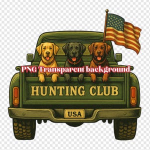 Labrador Hunting Club PNG: American Flag Pickup Truck (Digital Download