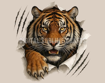 Fierce Tiger Rip Out Sublimation PNG: T-Shirt-Design (Digitaler Download)