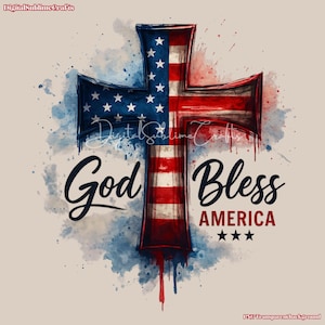 God Bless America Cross Sublimation PNG, Patriotic Christian American Flag DTG Print for T-Shirts and Mugs, Digital Download