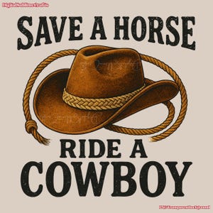 Sauvez un cheval monter un chapeau de cow-boy western PNG sublimation Design for T-Shirts and Mugs Digital Download, sublimation de cow-boy, style country