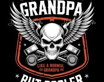 Biker Grandpa Sublimation Design: Winged Skull Motorcycle Art (PNG Digital Download)