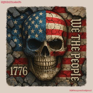 Patriotic Skull Sublimation PNG, 1776 American Flag Skull PNG, We The People Grunge T-shirt Design for Sublimation Art
