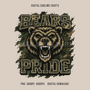 Camo Bears Pride PNG: Mascot T-Shirt Design (Digital Download)