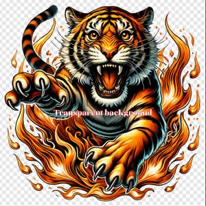 Tiger with Flames, Flaming Tiger Head PNG, Fire Tiger Sublimation, Roaring Tiger clipart Design, Leaping Tiger, T-shirt Sublimation Digital.