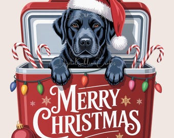 PNG navideño de labrador negro, perro con gorro de Papá Noel, diseño festivo (descarga digital)