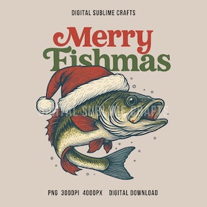 Funny Fishmas PNG: Bass Santa Hat Clipart - Christmas T-Shirt Design (Digital Download)