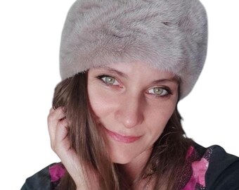 MINT NATURAL GRAY MINK FUR & WOOL HAT CAP WOMEN WOMAN SIZE 22 3/4 to 23\