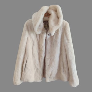 White Cream Real Mink Fur Jacket Hooded Women&#39;s Small