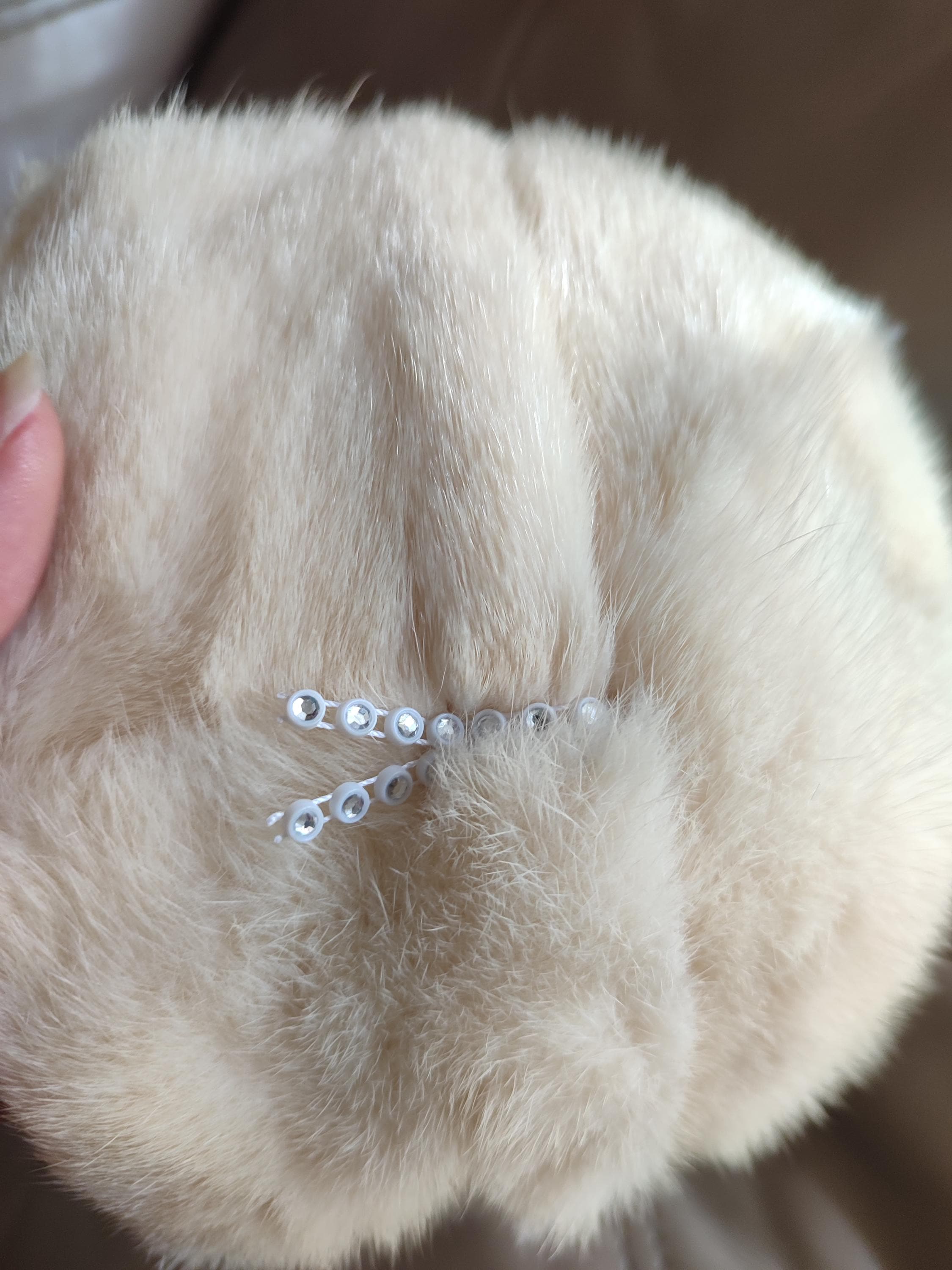Mink Fur Hat Rare White Beige Vintage Winter Beaded Luxury 