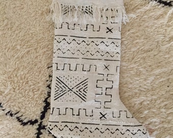 African mud cloth Christmas stocking-white mud cloth with black pattern
