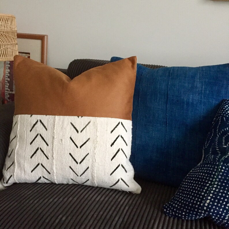 20x20 white with black arrow pattern Faux leather and African mud cloth pillow cushion cover 50cmx50cm