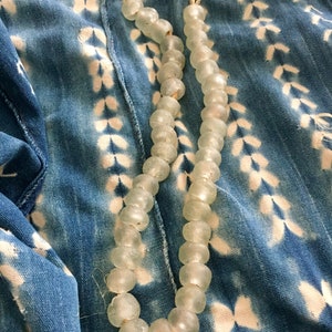 Pale sea green recycled glass bead strand for home decor -size large 18-20mm