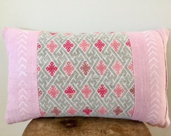 Pink Mud cloth pillow cushion-mud cloth cushion-Chinese wedding blanket cushion pillow- lumbar pink mud cloth pillow-Chinese wedding fabric