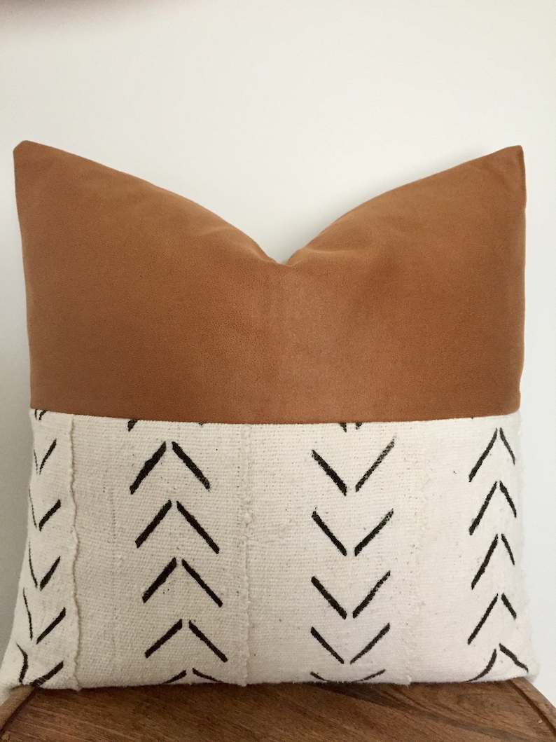20x20 white with black arrow pattern Faux leather and African mud cloth pillow cushion cover 50cmx50cm