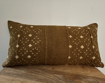 Authentic African mud cloth cushion deep mustard colour 60cm x 30cm ( 24”x 12”)