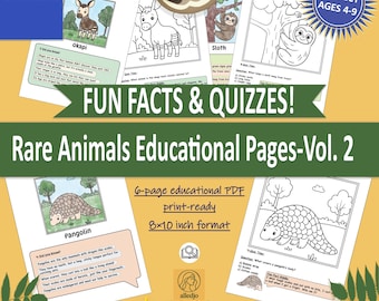 Rare Animals Coloring Pages | Fun Facts + Quiz  Homeschool Activity | Montessori Learning Activity | PDF Vol.2
