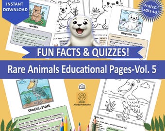 Rare Animals Coloring Pack | Montessori Printables for Kids | Shoebill, Seal, Quokka (PDF Set)