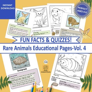 Kids Rare Animals Activity Sheets | Montessori Wildlife Printables | Manatee, Fox, Tardigrade (6 Pages) image 1
