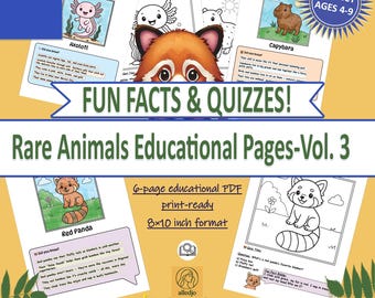 Rare Animals Educational Coloring Pages | Axolotl, Red Panda, Capybara (PDF)