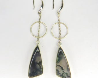 Handcrafted Green Moss Agate Earrings: Gold Filled Hooks, Lightweight Jewelry