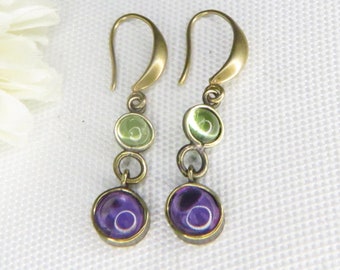 Two Color Amethyst And Peridot Earrings - Lightweight Gemstone Jewelry - Minimalist Combined Stone Earrings for Everyday Wear