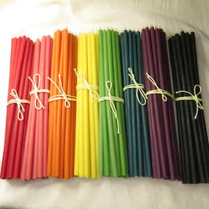 Beeswax Taper Candles: 100% Natural Hemp Wick, 8 Colors, 7 3/4&quot;