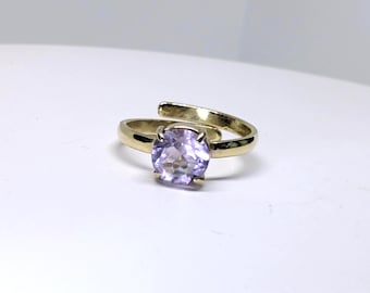 Faceted Amethyst, Adjustable Brass Ring with Natural Stone, Handcrafted Jewelry