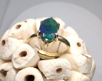 Faceted Ethiopian Opal and Brass Handcrafted Adjustable Ring