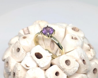 Tiny Faceted Amethyst, Adjustable Brass Ring with Natural Stone, Handcrafted Jewelry