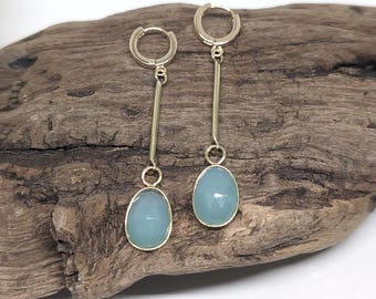 Aqua Chalcedony, Gold Filled Hooks, Natural Stone and Brass Jewelry