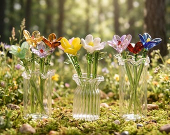 Mini Glass Flower Bouquet Set-Birth Month Flowers, Handcrafted Glass Figurine, Appreciation Gifts, Home Decor, Gifts for her, Daisy Flower