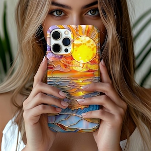 Sunset Ocean Stained Glass Illusion Phone Case: Coastal Beachy Vibes