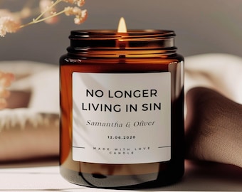 Personalized No Longer Living In Sin Candle, Custom Wedding Gift, Funny Anniversary Gift, Custom Wedding Gift For, Wedding Date Funny Candle