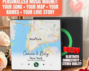 Custom Fridge Magnet Music Player Personalized Music Speaker Fridge Magnet Custom Couple Map &Song Plays Your Song for Anniversary Christmas