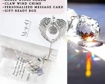 Wing Sympathy Gift: Personalized Memorial Suncatcher with Rainbow Maker