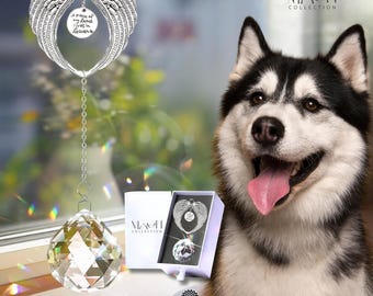 Gepersonaliseerde pet Memorial Suncatcher: engelenvleugels windgong sympathie cadeau