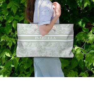 Toile de Jouy-weekendtas op maat: gepersonaliseerd cadeau voor de bruid