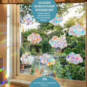 8 Clouds Suncatcher Sticker Set, Rainbow Maker Stickers, Rainbow Window Cling Art, Housewarming Gift, Christmas Gift, Birthday Gift for Her